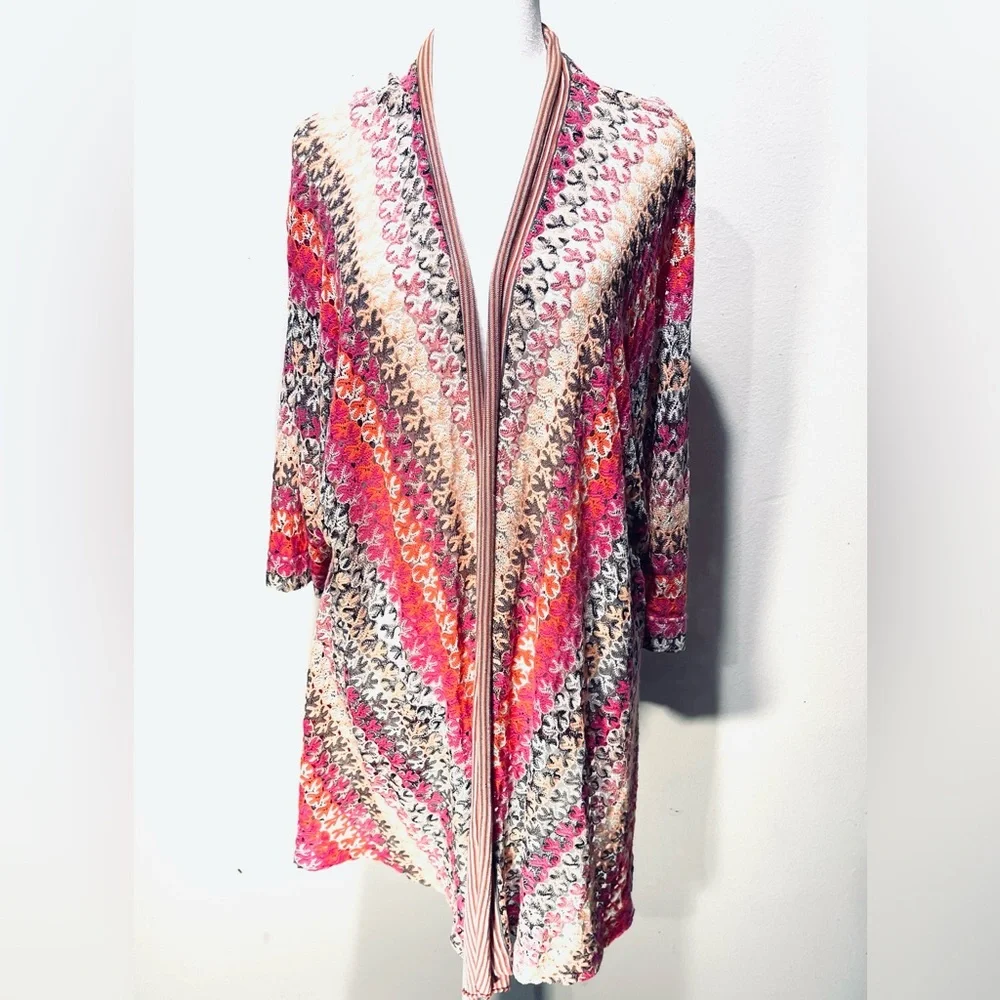 Zozo cardigan poncho cottage Core colorful Y2K stripes see through women’s 2X - Picture 2 of 9
